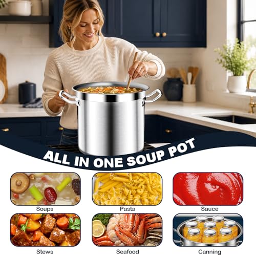 Image of 24 Quart Stainless Steel Stockpot with Lid, Heavy Duty Tri-Ply Bottom Commercial Soup Pot for Cooking Large Family Meals, Chili, Seafood Boil, Gas, Oven Safe