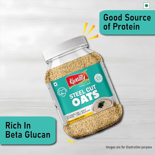 Image of Kwality Steel Cut Oats 1.5 kg Jar Pack | Pure Wholegrain Oatmeal | High Fiber & Protein | Ideal for Weight Loss, Healthy Breakfast & Clean Eating Diet | 1500 g