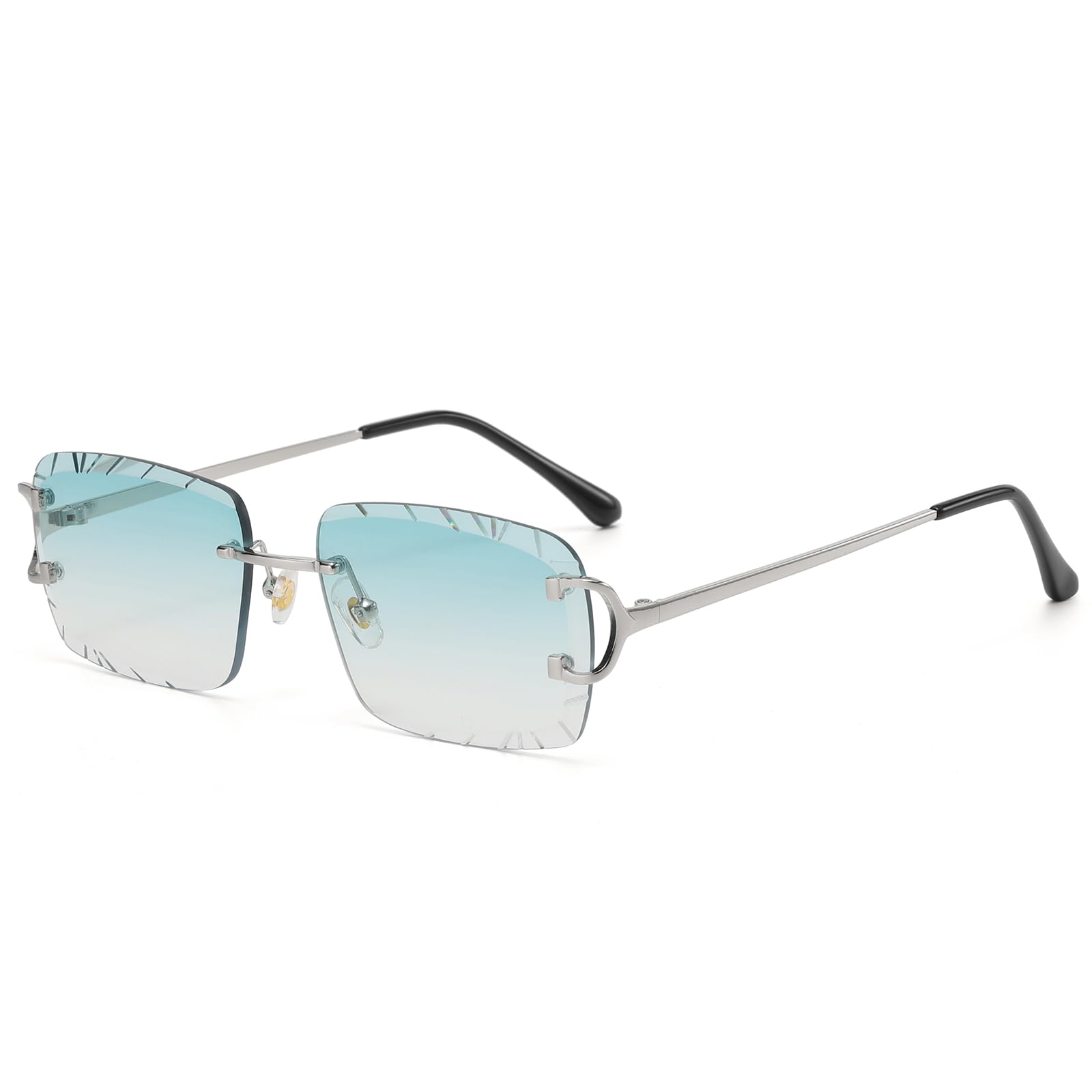 Retro Rimless Rectangle Sunglasses for Men Women Luxury Frameless Square Trendy Shade Diamond Cutting Eyewear
