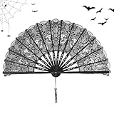 Weqizuerqi Schwarze Handfächer,Halloween Klappfächer Handlich - Tanzaccessoire Hochzeitsdekoration Geschenk Für Frauen