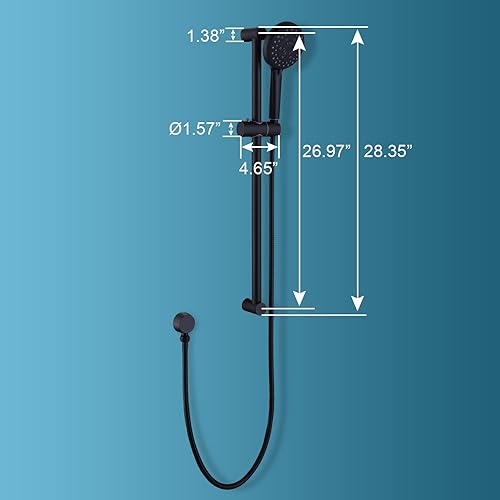 Miniatura 6 de Juego de regadera de mano de 5 pulverizaciones con barra deslizante de 28.35 pulgadas, acero inoxidable, barra deslizante de ducha negra mate con