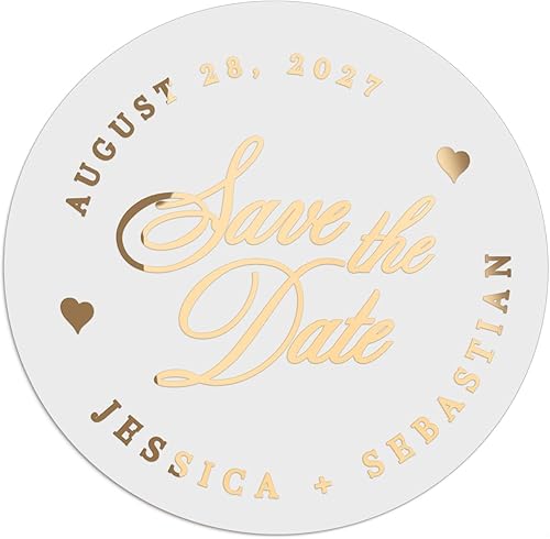 Calcomanías personalizadas para guardar la fecha, etiquetas de invitación con lámina dorada, sellos de sobres personalizados, adhesivo transparente