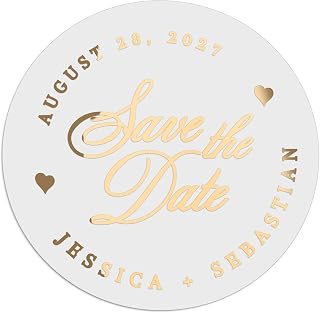 Personalized Wedding Save The Date Stickers, Gold Foiled Invitation Labels, Custom Envelope Seals, Clear Customized Silver and Rose Gold Sticker