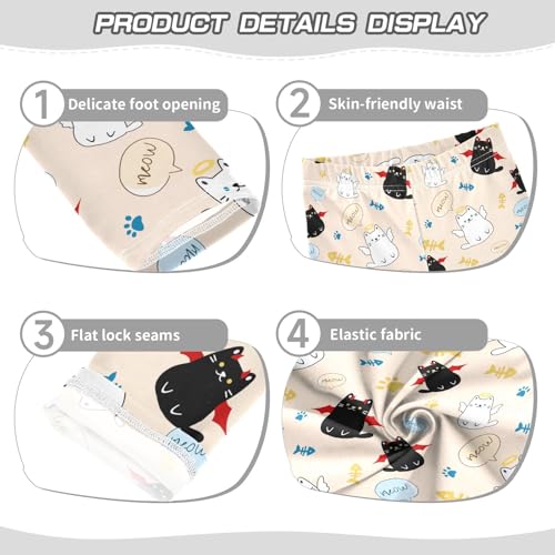 Cute Angle and Evil Cats Yellow Girls Leggings Soft Comfortable Athletic Leggings Dancing Pants for 4-10 Years3