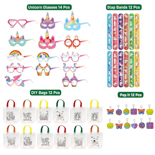 Image of Party Propz Return Gifts For Birthday Party- 56 Pcs Return Gifts For birthday | DIY Bags For Kids | Birthday Return's Gifts For Kids 8-10 Years | Unicorn Glasses & Slap Bands for Kids