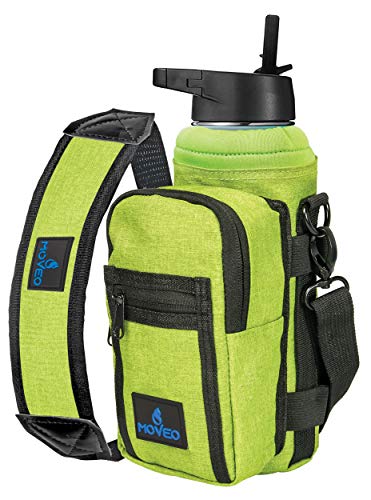 Water Bottle Holder/Carrier, Insulated w/Adjustable Shoulder Strap & Front Pockets - Comfortable Crossbody Water Bottle Holder - Water Bottle Sling Fits 16oz to 25oz Bottles