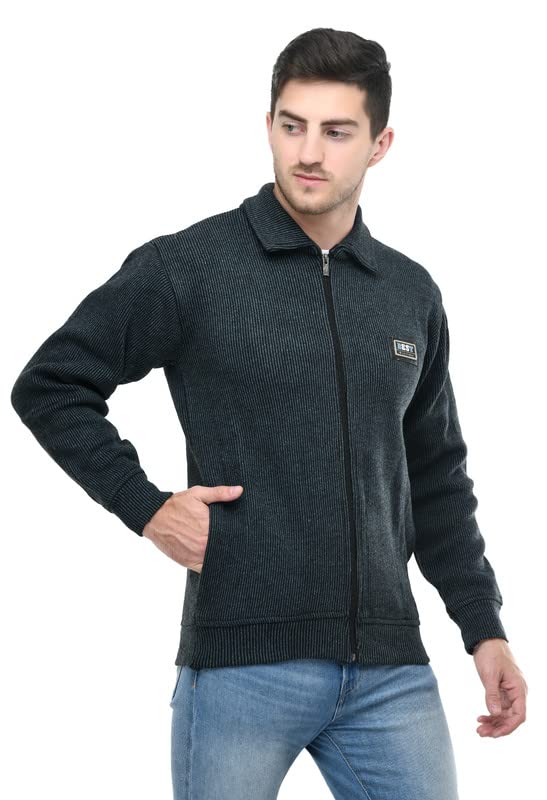 Image of MANRA MANRA Men Zipper Thick Fabric Woolen Winterwear Full Sleeve Collar with Side Pockets Jacket /Sweater