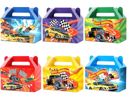 24Pcs Race Car Party Treat Boxes Wheels Wild Goodie Gift Boxes Hot Car Happy Birthday Party Decoration Supplies Racing Theme Checkered Flag Decors for Kids Boys Birthday Baby Shower Game Favors