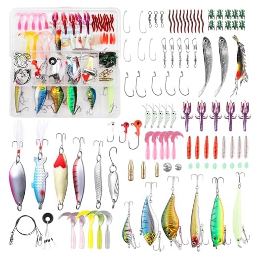 TUXIBIN Juego de 101 señuelos Duros para hundir de Pesca Mixtos universales multifunción, Caja de Aparejos Incluyendo Spinners, Gusano, cucharas, etc.