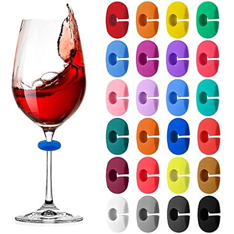 LOVEWEE 24 Pcs Wine Glass Charms Markers Drink Markers, Silicone Wine Glass Markers Glass Identifiers for Glass Cup Champagne Flutes Cocktails, Martinis Cover