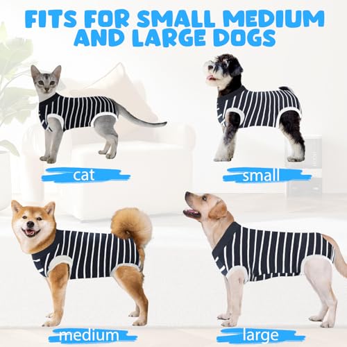 Image of Recovery Suits for Dogs Cats, Dog Surgery Suits Female and Male spay, Breathbale Dog After Surgery Suits, Dog Onesie for Surgery Female Male, Anti Licking Dog Surgical Suits (Blue White Strip, S)
