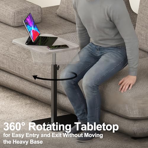 Image of HzTinT Side Table Sofa Tray for Couch Heavy Metal Base Swivel /Adjustable Height, Sofa Bed Bathroom Study TV Tray C Shaped End Table Food Snack Trays for Eating