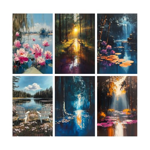 Image of SiddArtify Nature Wall Art Poster Print Set - Landscape Painting Decor for Living Room Bedroom Office - Set of 2-4x6 Inch - Board (Pack of 6) - Sticker (Pack of 6)