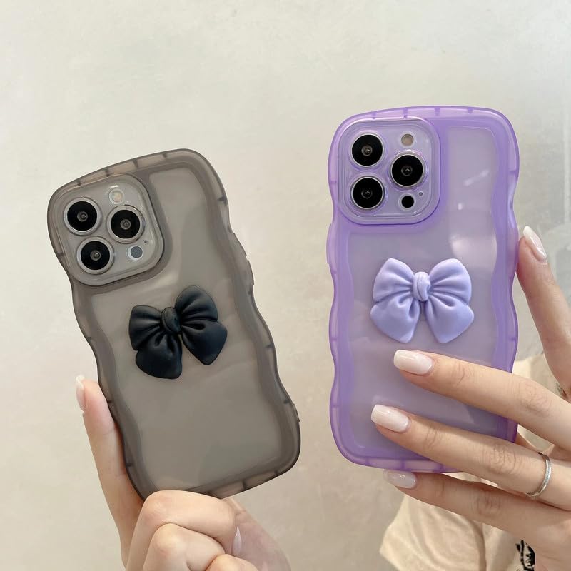 Image of ZR015 for iPhone 15 Pro Max Back Case Cover | Wave Edge Bow Slim Fit | Camera Protection | Shockproof TPU Case - Blue
