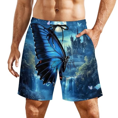 Pantalones cortos de playa mariposa azul y luna con cordon