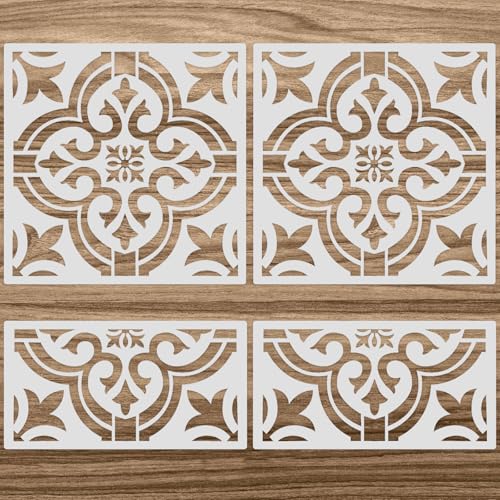 Zonon 4 Pieces Reusable Tile Stencil Floor 18 x 18