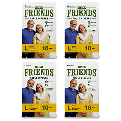 Image of Friends Easy Adult Diapers Tape Style | 40 Count (Large) | Waist 32.68-59.84 inch; 83-152 cm with odour lock | Unisex | Leakproof | Wetness Indicator and Anti-Bacterial Absorbent Core