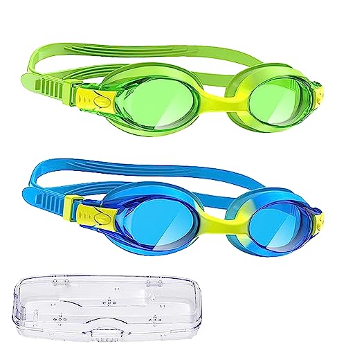 flintronic Gafas de Natación para Niños, Gafas Niños Resistentes a los Rayos UV, con Lentes Transparentes Antivaho Impermeables y Correa de Ajuste,Gafas para Nadar para Niños/Niñas 6-14 Años-2 Piezas