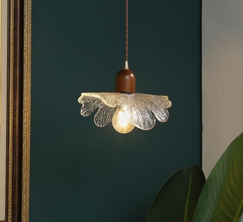 Vintage lampy wiszące LED do salonu, sypialni, szklane liście, lampa wisząca (26 cm)