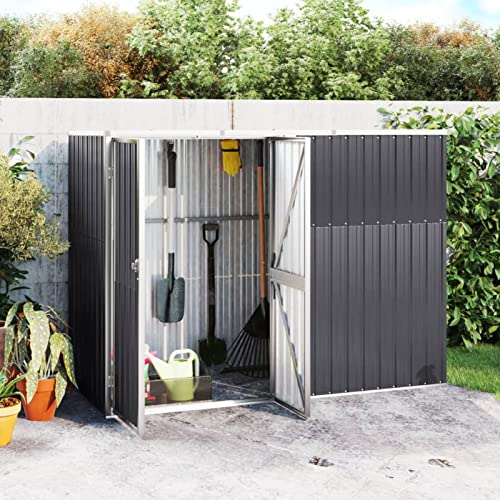 Gerätehaus Anthrazit 225x89x161 cm Verzinkter Stahl Gartengeräte Aufbewahrung großes Stauraum Metallrahmen für Rasenpflegegeräte Poolzubehör langstielige Werkzeuge