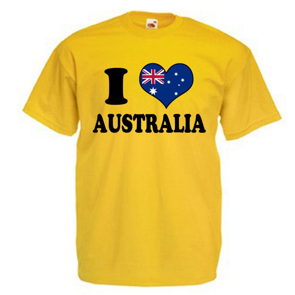 Shaniztoons Men's Yellow I Love Heart Australia T Shirt Xl