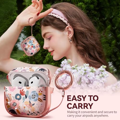 Image of Inesore for AirPods 4 Case Cover 2024 with Lock-Pink Berry Flower | Two-Piece Design,with Gold Keychain & Cleaning Pen,Support Wireless Charging,Cute Luxury Case for Women Girly