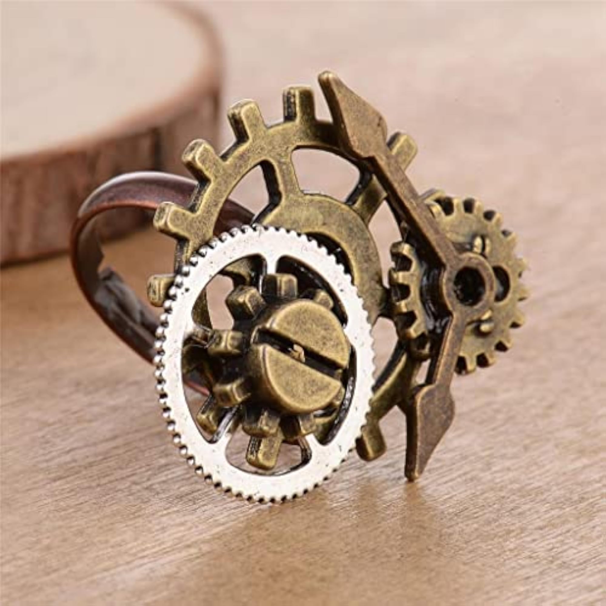 Vintage Steampunk Watch Part Gears Ring, Antique Copper