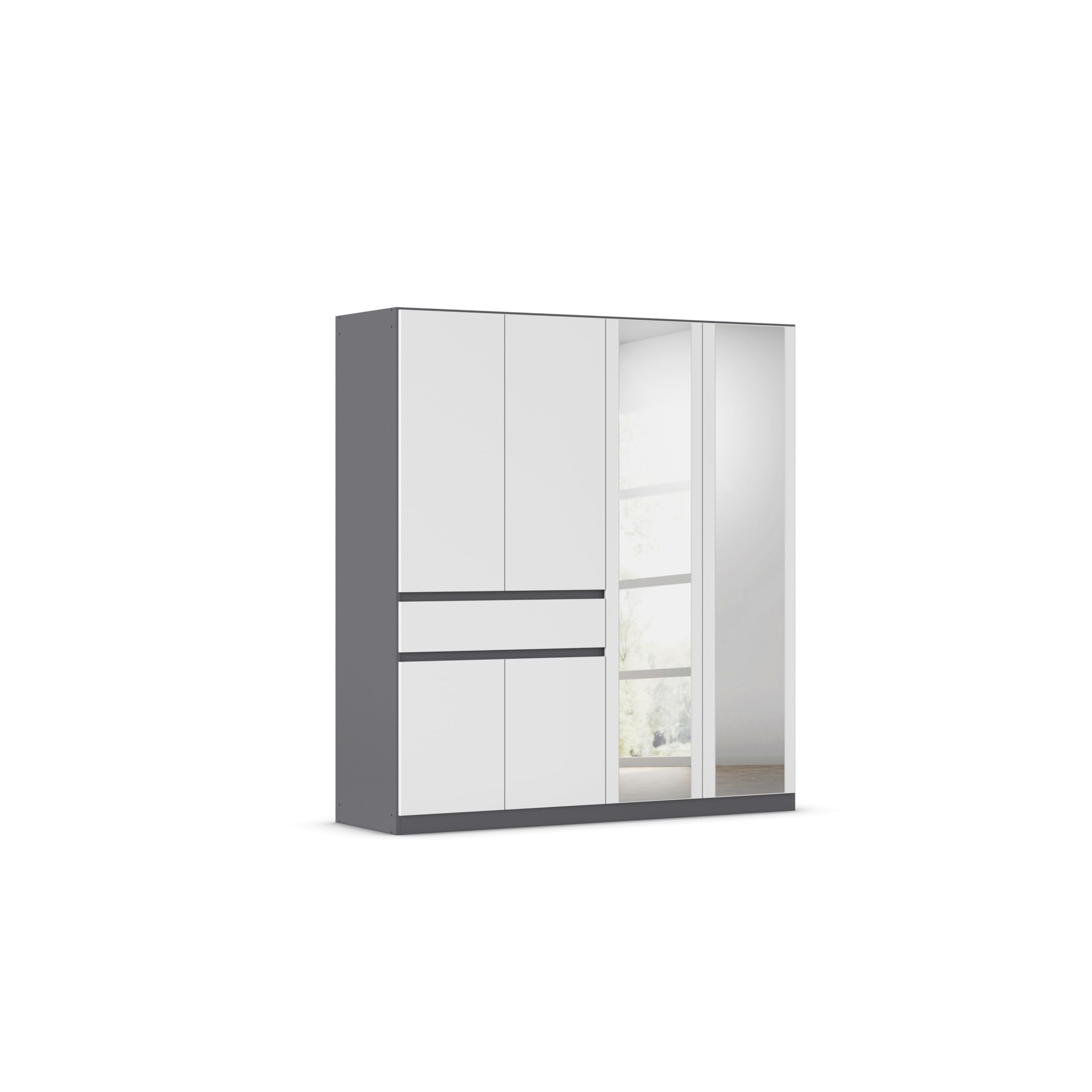 Rauch Möbel TÜBINGEN, Kleiderschrank, Weiß/Grau metallic, Breite 181 cm | Schrank, Kinderkleiderschrank, 6-türig, Spiegel, 1 Schublade, Push-to-open, für Schlafzimmer, Kinderzimmer, Babyzimmer, Flur