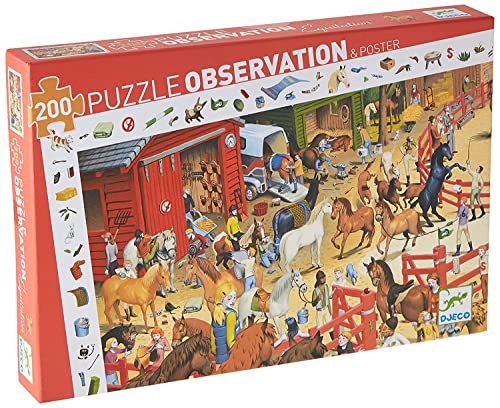 Djeco- Horse Riding P Juego de Rompecabezas con los Caballos en la Granja, Multicolor (DJ07454)