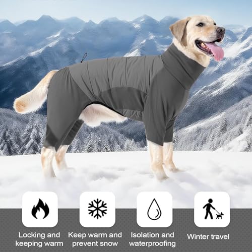 Allgemeiner Hunde-Fleecemantel mit Beinen, Hundemantel, Fleece, wasserdicht, mit gestepptem Rücken und hochelastischem Kragen, Winter-Hundejacke, verstellbarer Ganzkörper-Einteiler mit Geschirrloch