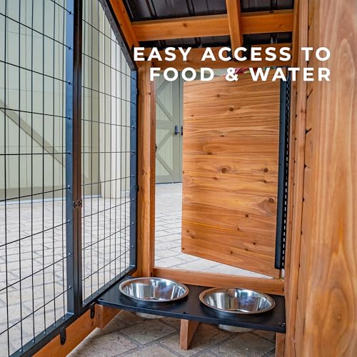 Backyard Discovery 7' x 5' Waggin' Retreat Cedar Wood Large Dog Kennel with Galvanized Steel Roof, Feeding Door, Doghouse Back Door, Water and Food Tray, Secure Lock Gate for Safe Outdoor Pet Shelter - image 5