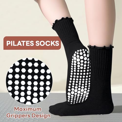Image of SkiBeaut Pilates Grips Socks- Yoga Women Non Slip Grippers Anti Skid Sticky Hospital Socks for Senior, 3 Pairs, US Size 5-9