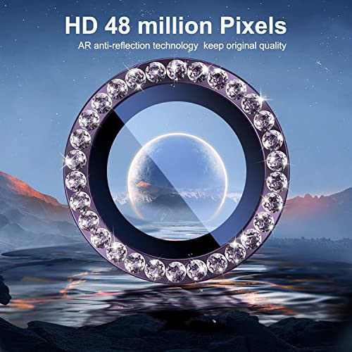 Image of Blling Diamond for iPhone 14 Pro /iPhone 14 Pro Max Camera Lens Protector Tempered Glass Alloy Metal individual Rings 9H Lens Ring Cover Case Friendly (3 Pack, Purple Diamond)