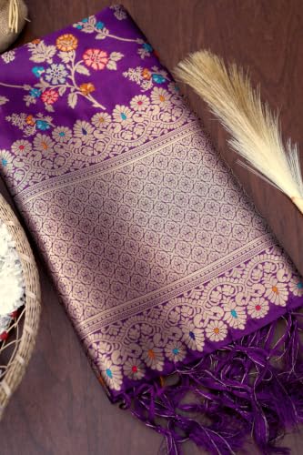 Image of DEVANGI Women's Woven Banarasi Silk Dupatta /Chunni For Women, Floral Print 1 Meter Wide and 2.3 Meter Length Printed Designer Dupatta /Chunni For Girls