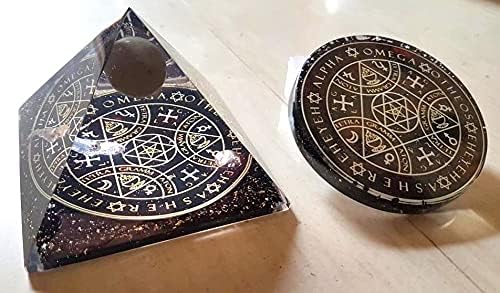 crystalmiracle Black Tourmaline Orgone Pyramid Coaster Set EMF Protective Crystal Healing Wellness Reiki Feng Shui Home Office Gift Psychic Energy Meditation Gemstone Bagua Vaastu