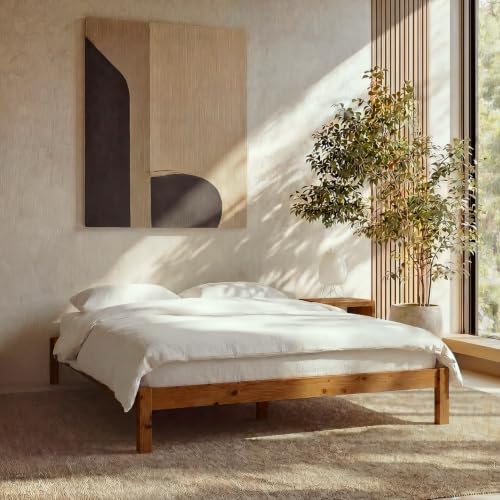 Image of LIFEMENT Full Bed Frame Classic Wood Platform, Noise Free, Under Bed Storage, No Box Spring Needed, Easy Assembly, Natural Walnut