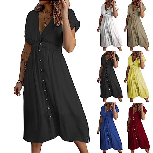 PRETTYGARDEN Maxivestidos De Verano Para Mujer, A La Moda, Casual, Cuello En V, Con Volantes, Manga Casquillo, Vestido Plisado De Primavera, Azul Verde, Pequeña
