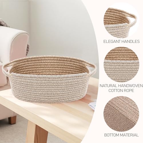 Image of JMvicyroam Small Woven Basket, Empty Gift Basket, Oatmeal /1 Pack | Small Gift Basket, Cotton Rope, 12 x 8 x 12 in, Handles, Includes Ribbon and Bag, Birthday Gift Basket