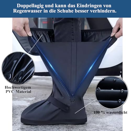 Wasserdichte Schuhüberzieher, Faltbare Wasserdicht Überschuhe für Männer Frauen, Rutschfest Regenüberzieher Schuhe, Wiederverwendbare Regenstiefel Schuhabdeckung mit Reflektorstreifen (XL (43-45 EU))