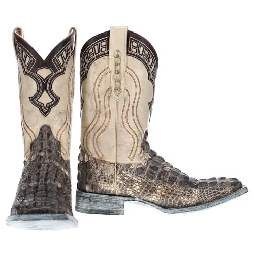 Vaccari Men's Ezra Genuine Natural Hornback Alligator Broad Square Toe Western Cowboy Boots2