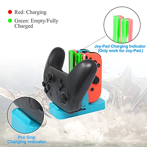 Image of FastSnail Controller Charger for Nintendo Switch & OLED Model for Joycon, Charging Dock Station for Joy con and Pro Controller with Charger Indicator & Type C Cable for Joycon 1 Controller Blue