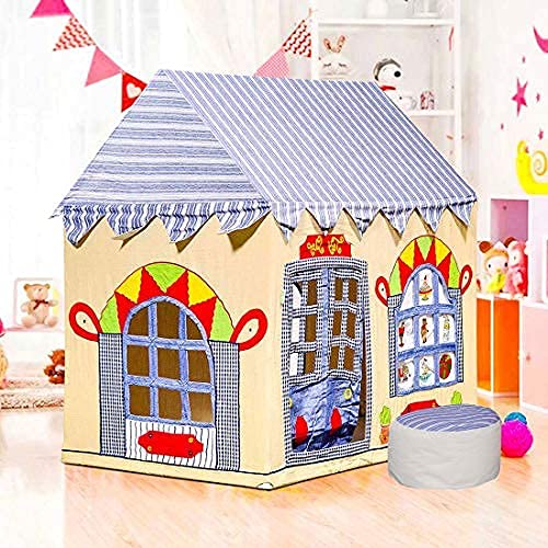 PLAYHOUSE KIDS Kids Tent House Toy Shop Small Size Tent House for Kids Cream Blue - Tent with Quilt and Bean Bag and Bean