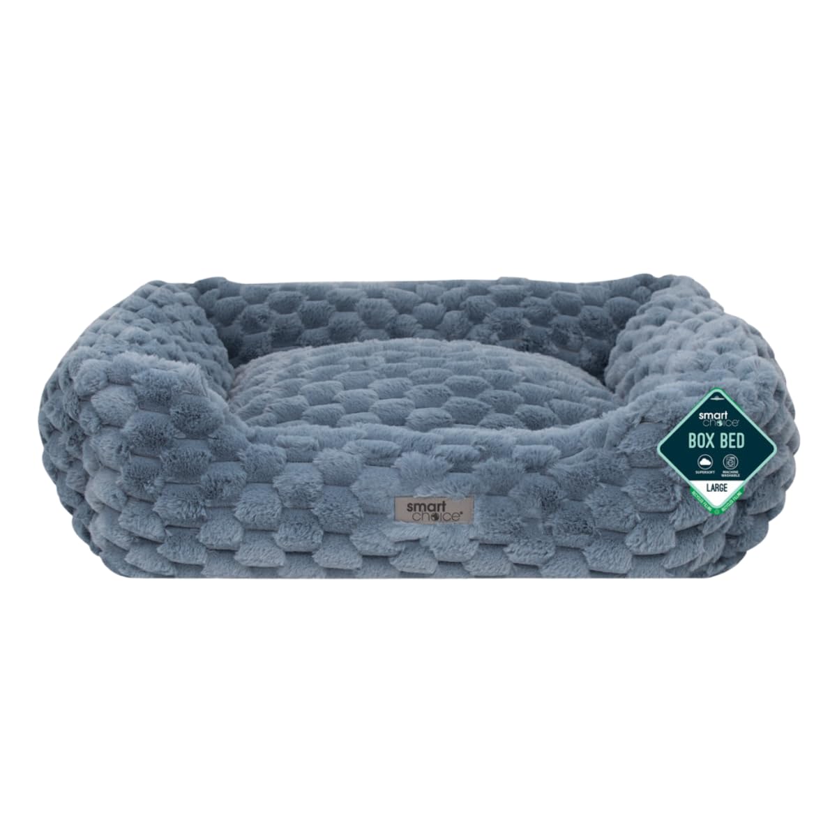 Smart Choice Large Faux Fur Dog Bed Blue - Fluffy Warm Pet Mattress with Fixed Cushion & High Walls - Anti-Slip Base Recycled Filling Machine Washable Faux Fur 71 × 58 × 25 cm