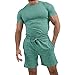 Estate 2 pezzi spiaggia manica corta camicie e pantaloncini pantaloni set broccato smoking, Verde, S