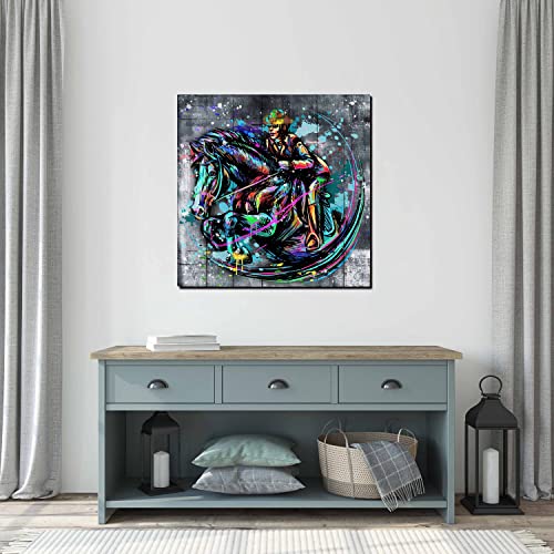 Street Graffiti Wall-Art For Bedroom, Banksy Running Horses Wall Art For Boys Room, Colorful Canvas Wall Decor For Living Room, Stretched And Framed Ready To Hang Aesthetic Artwork Large Size 35X35 #TOP5