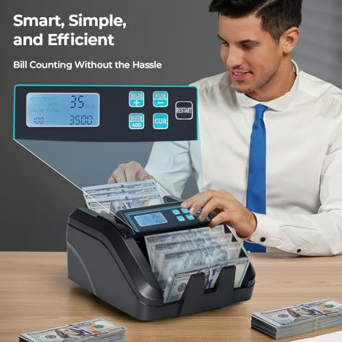 Image of MUNBYN IMC51 Money Counter Machine Count Value, Add+Batch /Add+ Value Mode Bill Counter, UV /MG /IR /MT Detection, USD only Cash Counter,1100 Bills /min, Money Counting Machine with LCD Display (Black)