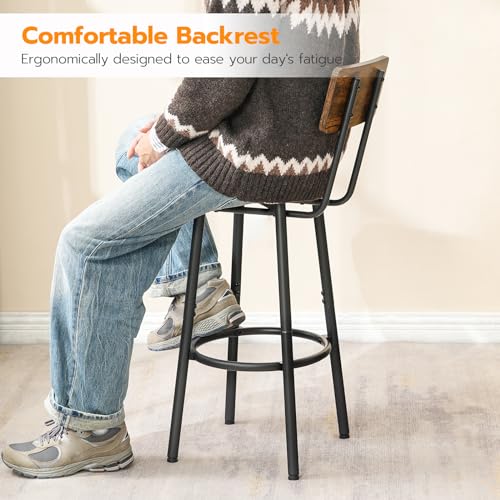 Set of 2 Round Bar Stools with Back for Kitchen Island and Dining Room