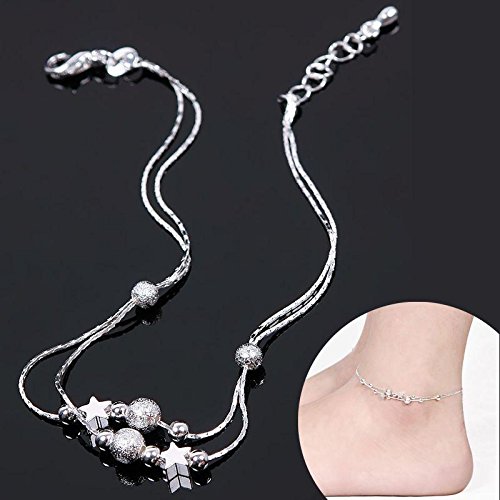 Special Stars Bells Silver Plated Chain Anklet Foot Barefoot Sandal Beach