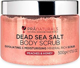 PraNaturals Dead Sea Salt with Peach & Honey Body Scrub 500G  Hydrating & Moisturising, With natural oils & minerals, Softening & nourishing, Sweet fruity fragrance, No Parabens, Vegan & Cruelty Free