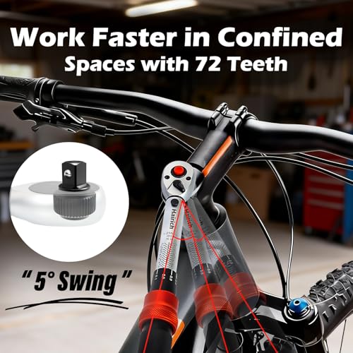 Hairich Drehmomentschlüssel Fahrrad 1/4 Zoll 1–25 Nm, ±3% Genauigkeit, 72-Zähne Ratsche, 33-teiliges Torque Wrench Set mit Verlängerung… – Ansicht 4
